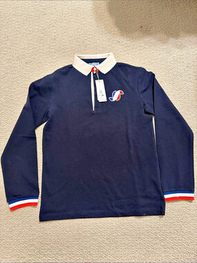 Jacadi Goeland Polo Boys Blue & White Size 12 NWT